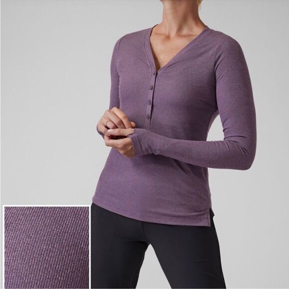 Athleta Purple Uptempo Ribbed Henley Top XL - Picture 1 of 5